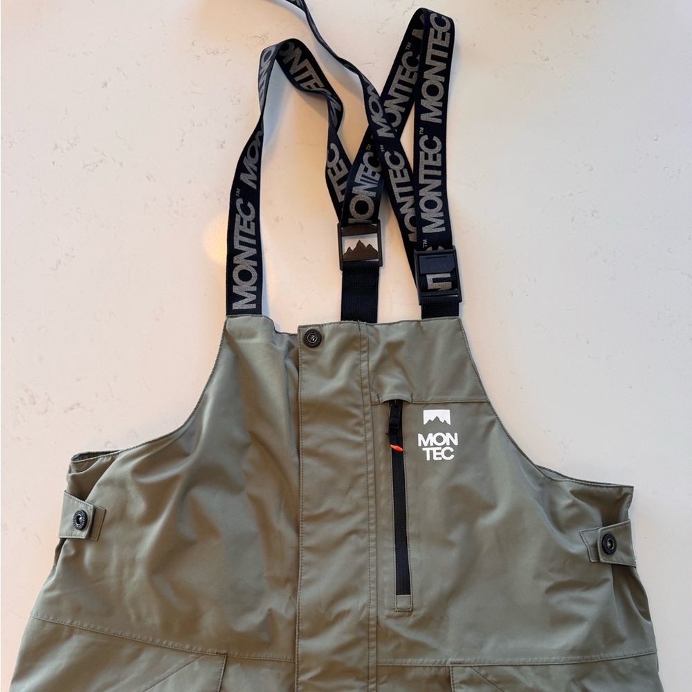 Montec insulated ski snowboard bib in green and black - Picture 3 of 7